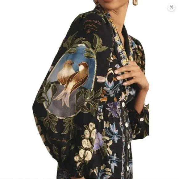 FARM Rio Black Winter Garden Mini Shirt Dress, NWT